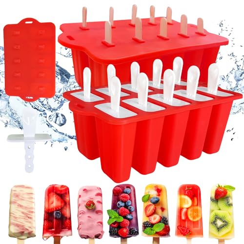 Silikon-Formen für Eis am Stiel, form für eis silikon forme wiederverwendbar, 10 Mulden, stapelbar, einfach zu lösen, BPA-frei, für Kinder (Rot) von JDH Silicone