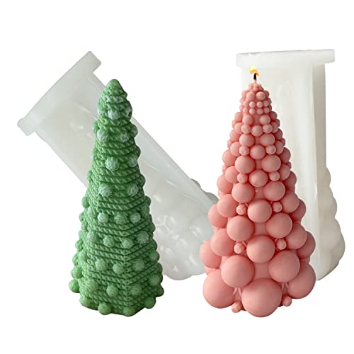 2 Stück 3D-Weihnachts-Silikonformen,Kerzenform Gipsform-Kerzenform Silikon Kerzen Selber Machen Kerzen Formen DIY Weihnachten Alter Mann Modell Elch Silikonform (Christmas tree 3) von JDH Silicone