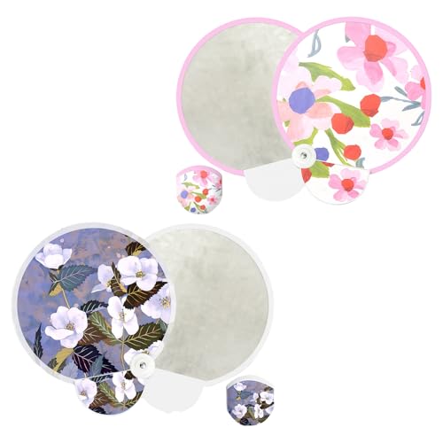 JDIEOQA Runder Faltbarer Hand-Fans für Damen, Mädchen, faltbar, mit Blumenmuster, rund, Handventilator von JDIEOQA
