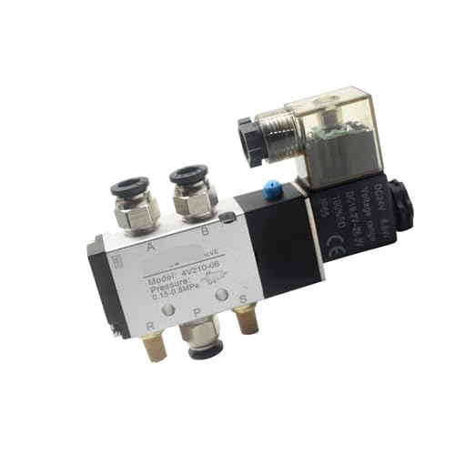 4v210-08 Luftventil Single Coil 2 Position 5 Way Pneumatisches Ventil Magnetventil 1St(With 10mm Fitting,DC12V) von JDILFUNU