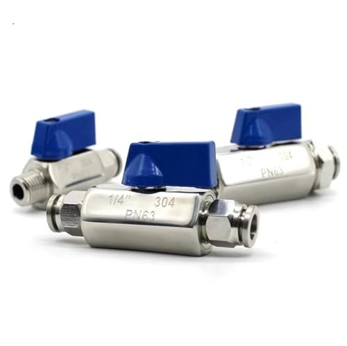 SS304 Kugelhahn mit PC-Pneumatikarmaturen, Push-in-Armaturen, Kugelhahn, 1 Stück (14 mm x 14 mm, 178 g) von JDILFUNU