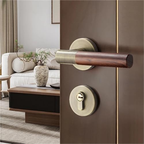 Zinklegierung Schlafzimmer Innen Split Türschloss Aluminiumlegierung Nachahmung Holzmaserung Griff Stumm Mechanisches Schloss 1St(Bronze Wood Grain) von JDILFUNU
