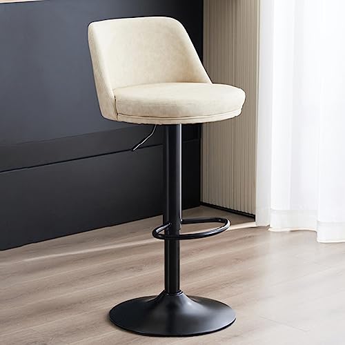 Barhockerhöhe Verstellbarer Barhocker mit Rückenlehne PU Leder Counterhocker mit Rückendrehbistrohockerhöhe Verstellbarer Küchenhocker Moderner Armlosenhocker mit Fußstütze (Farbe: /Beige Thoughtful von JDKJSBF