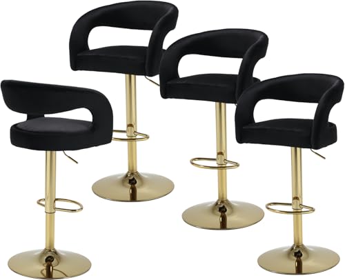 Counter Height Bar Stuhlsblack Velvet Bar Stools Set aus 4 Goldzählerhöhe Barstools moderne verstellbare Schwenkstühle mit goldenen Basis/hohlen Rücken bequeme gepolsterte Insel Chai Thoughtful von JDKJSBF
