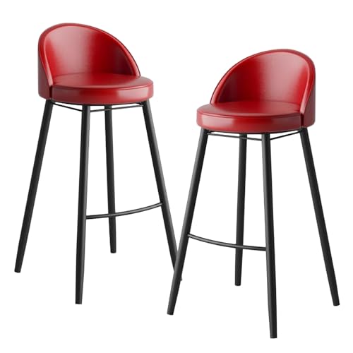 JDKJSBF Barhocker 70 cm PU Leder gepolstert Barhocker Set 2 mit schwarzen Metallbeinen, Mitte des Jahrhunderts Moderne Barhocker mit niedrigem Rücken für Kitchen Island Home Pub, Red Thoughtful von JDKJSBF