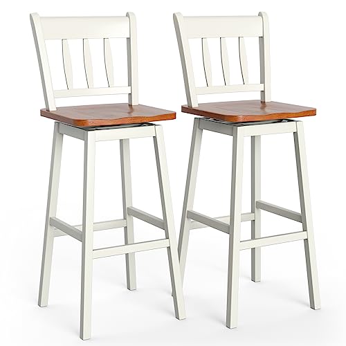 JDKJSBF Barhocker Barhocker Set von 2, 360 ° drehbarer Gummi -Holzstühle mit Rückenlehre und Fußstütze, Thekenhöhe Barhocker für Kücheninsel Pub Esszimmer (43 x 46 x 111 cm, W. Thoughtful von JDKJSBF