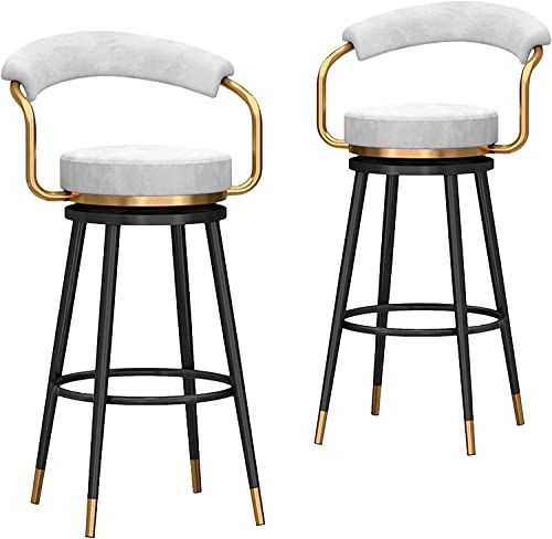 JDKJSBF Barhocker Counter Height Stools 75 cm Counter Height Bar Stools Set aus 2 Samt 360 ° Drehbarstools mit Rücken- und Metallbeinen gepolsterte Hockerstühle für Heim-/Kücheninsel/Brea Thoughtful von JDKJSBF