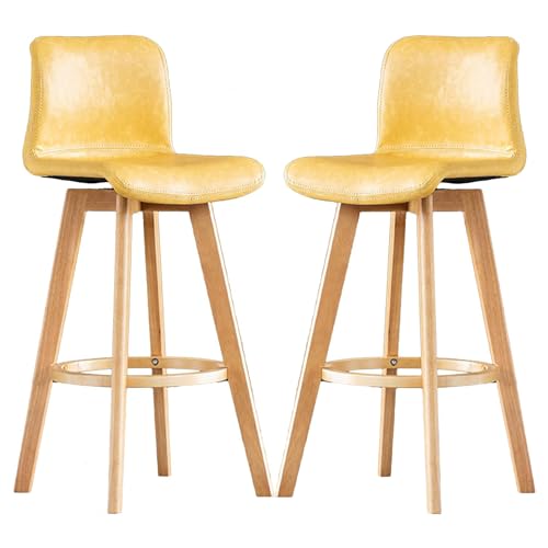 JDKJSBF Barhocker Counter Heighthocker Set aus 2 Barhocker, PU Leder -Theke Frühstücksstuhl, Schwenkbars, hohe Hocker mit gebogener Rückenlehne und Holzbeine für Küche, Isl Thoughtful von JDKJSBF