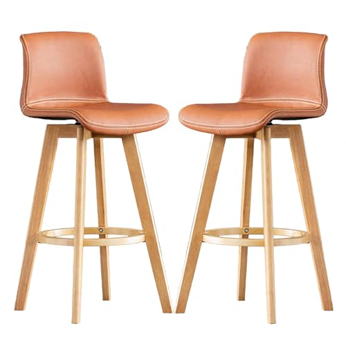 JDKJSBF Barhocker Counter Heighthocker Set aus 2 Barhocker, PU Leder -Theke Frühstücksstuhl, Schwenkbars, hohe Hocker mit gebogener Rückenlehne und Holzbeine für Küche, Isl Thoughtful von JDKJSBF
