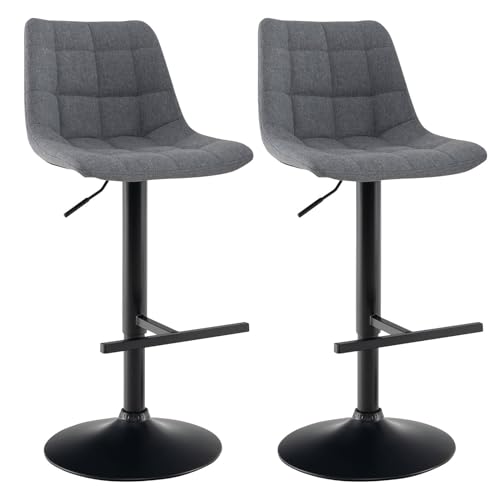 JDKJSBF Barhocker Moderne Barhocker Set mit 2, einstellbare Höhe Essstuhl mit Schwenk Gaslift, Rückenlehne und Fußstütze, Leinenstoff Frühstücks -Barhosen -Set für die Heimküche Thoughtful von JDKJSBF