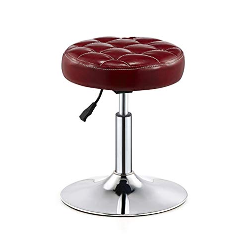 JDKJSBF Barhocker Rollende Hockerhocker auf Rädern Barhocker Verstellbare Höhe Schwenkstühle Barhocker Küche Frühstücksstühle gepolsterte Hocker Leder (Farbe: A-Red) Thoughtful von JDKJSBF