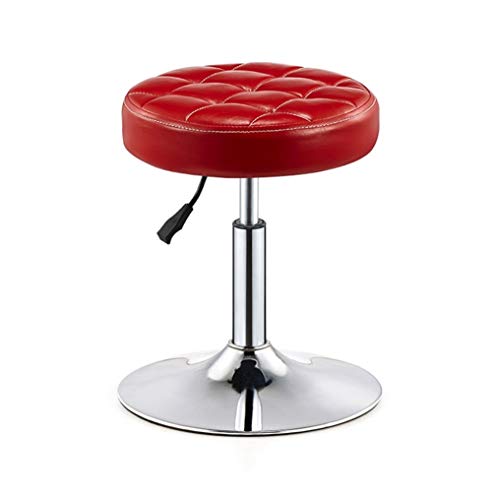 JDKJSBF Barhocker Rollende Hockerhocker auf Rädern Barhocker Verstellbare Höhe Schwenkstühle Barhocker Küche Frühstücksstühle gepolsterte Hocker Leder (Farbe: B-Red) Thoughtful von JDKJSBF