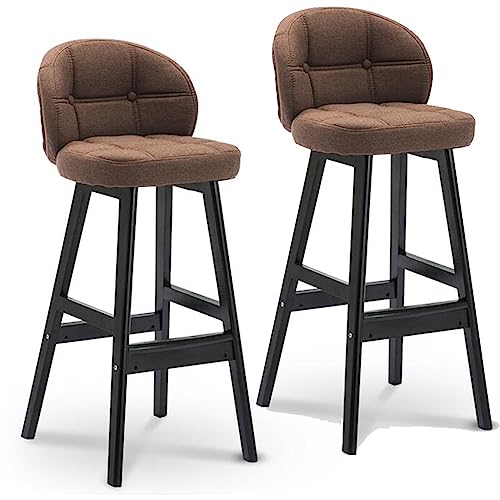JDKJSBF Barhocker Set von 2 Barhockern aus Stoff mit Rückenlehne Counterhocker Küche Frühstückshocker modern mit hölzernen Beinenhocker mit weichen Kissen für The Counter Island Pub (Farbe: /Brown B von JDKJSBF