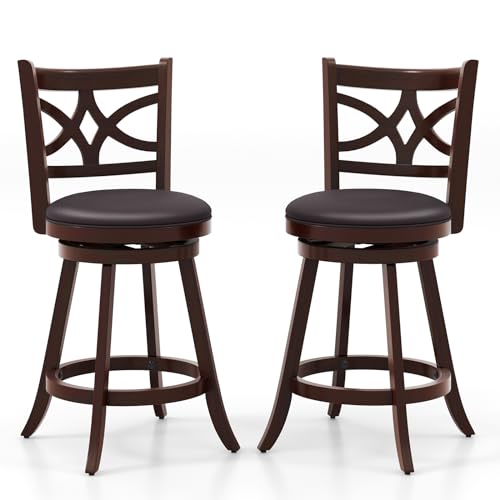 JDKJSBF Barhocker Set von 2 Schwenkbarhocker, gepolsterte Counterhöhe Küchenhocker mit Rückenlehne, Fußstütze und PVC -Kissensitz, Vintage Gummiholz ​​Barhocker für Esszimmer Pub CAF CAF CAF CAF Cafe von JDKJSBF