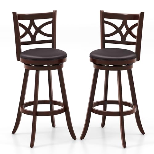 JDKJSBF Barhocker Set von 2 Schwenkbarhocker, gepolsterte Counterhöhe Küchenhocker mit Rückenlehne, Fußstütze und PVC -Kissensitz, Vintage Gummiholz ​​Barhocker für Esszimmer Pub CAF CAF CAF CAF Cafe von JDKJSBF