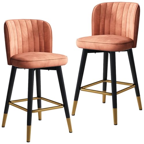 JDKJSBF Barhocker Velvet Drehhochstuhl Barhocker - 2 | Schwarze Beine mit goldenem Chrom Fußstütze | Home Kitchen Counter Reception Barhocker (Größe: 65 cm, Farbe: Orange) Thoughtful von JDKJSBF