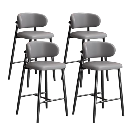 JDKJSBF Barhocker der Thekehöhe mit gebogener Rückenlehne, künstlichem Lederpolsterstühle, Barstoolset 4 mit schwarzem Metallrahmen, Barhocker für Küchentheke, Sitzhöhe 55 cm Thoughtful von JDKJSBF