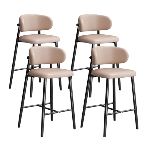 JDKJSBF Barhocker der Thekehöhe mit gebogener Rückenlehne, künstlichem Lederpolsterstühle, Barstoolset 4 mit schwarzem Metallrahmen, Barhocker für Küchentheke, Sitzhöhe 55 cm Thoughtful von JDKJSBF
