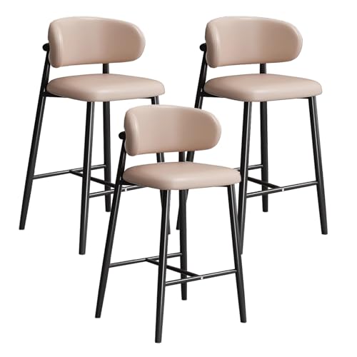 JDKJSBF Barhocker der Thekehöhe mit gebogener Rückenlehne von 3, gepolsterte Kunstleder -Thekeschuhe für Kücheninsel, Moderne Barstühle mit schwarzen Metallbeinen, Sitzhöhe 55 cm Thoughtful von JDKJSBF