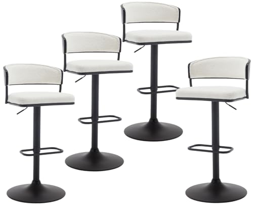 JDKJSBF Counter Height Bar Stoolsadierbares Moderne Barhocker Set aus 4 Boucle Stoff Barhocker Schwenkbarthöhe Stühle mit gebogenen Rücken-/Black Metall -Basis Sherpa Polsterbar Cha Cha Thoughtful von JDKJSBF