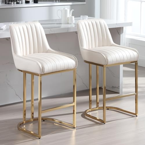 JDKJSBF Counter Height Bar Stoolsbeige Leder Counterhocker mit goldenen Beinen 26 Zoll Moderne Thekehöhe Barhocker Set mit 2 gepolsterten Kücheninselstühlen mit Rücken Thoughtful JDKJSBF Counter Height Bar Stoolsbeige Leder Counterhocker mit goldenen Beinen 26 Zoll Moderne Thekehöhe Barhocker Set mit 2 gepolsterten Kücheninselstühlen mit Rücken Thoughtful von JDKJSBF