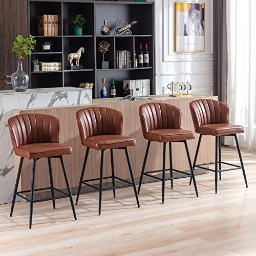 JDKJSBF Counter Height Bar Stoolsfaux Leder Counterhocker Set von 4 Mid Century Modern Barhocker Polsterte Thekehöhe Stühle Braune 26 -Zoll -Kücheninselstühle mit Rücken Thoughtful von JDKJSBF