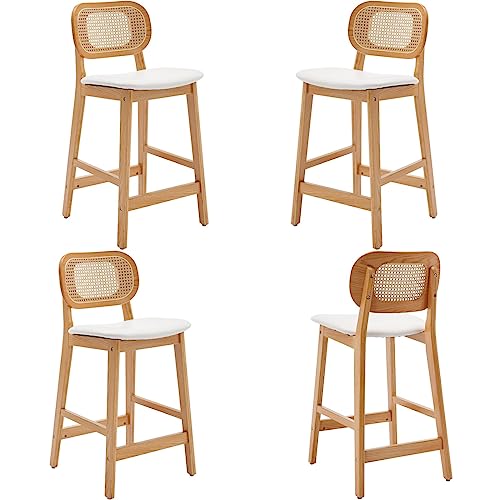 JDKJSBF Counter Height Bar Stoolsrattan Counter Stools Set aus 4 Kunstleder -Barhocker Holzpolsteren Hocker gepolstert 26 Zoll Kücheninselstühle Naturalholz Thoughtful von JDKJSBF