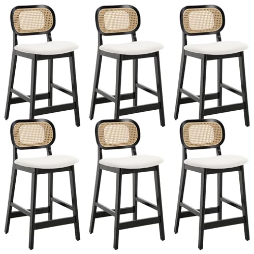 JDKJSBF Counter Height Bar Stoolsrattan Counter Stuhlset Set von 6 weißen Sherpa Barhocker Bauernhaus Black Wood Bar Stühle 26 Zoll Kücheninselstühle mit gebogenem Rücken Thoughtful von JDKJSBF