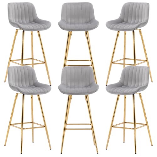 JDKJSBF Counter Height Bar Stoolsswivel Bar Stools Set aus 6 Samtschalterhocker mit goldenen Beinen 30 Zoll Bar Stuhl mit hinteren grauen Barhosen für Kücheninsel Thoughtful von JDKJSBF