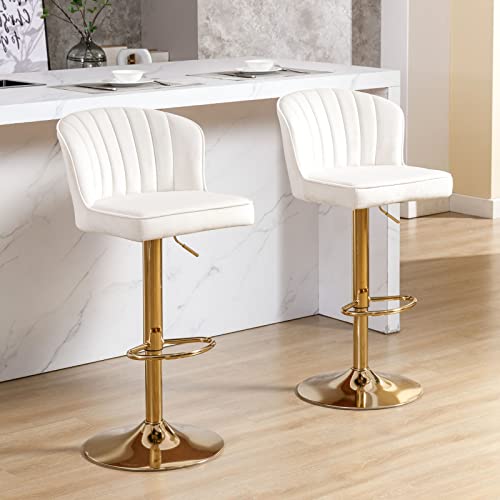JDKJSBF Counter Height Bar Stoolsswivel Bar Stools Set von 2 beige Samt Barhocker mit verstellbaren Thekenhopfen mit Goldener Basis moderner Stuhlstuhl für Kitchen Island Thoughtful von JDKJSBF
