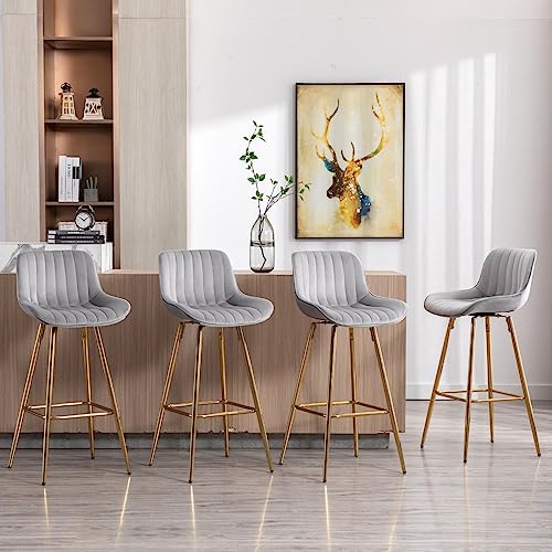 JDKJSBF Counter Height Bar Stoolsswivel Bar Stools Set von 4 Samtschalterhocker mit goldenen Beinen 30 Zoll Bar Stuhl mit hinteren grauen Barhocker für die Kücheninsel Thoughtful von JDKJSBF