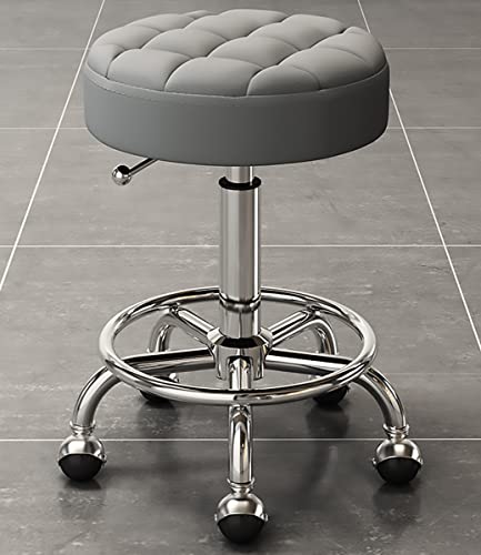 JDKJSBF Einstellbare Höhe Schwenkhocker mit Rädern und Fußruhe für Salon Friseur Shop Beauty Nagel amästhetiker und Heimbüro dunkelgrau Thoughtful von JDKJSBF