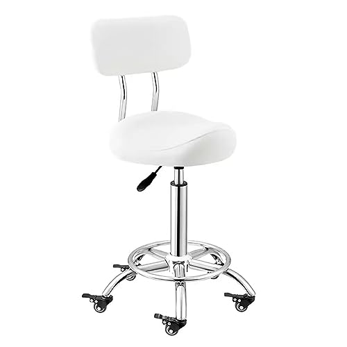 JDKJSBF Ergonomischer Sattelhocker mit Rückenunterstützung und Fußstütze für Küchenbüro Salon Weiße Farbe Verstellbare Höhe 50 70 cm Thoughtful von JDKJSBF