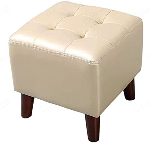 JDKJSBF Footder Ottoman Fußhocker PU Kleiner Banksofa Hocker Low Foot Stool mit 4 Holzbein Korridor Couch Schreibtisch Büro Kleiner Stuhl Wohnstuhlstuhl/Beige/32 * 32 * 35 cm Thoughtful von JDKJSBF