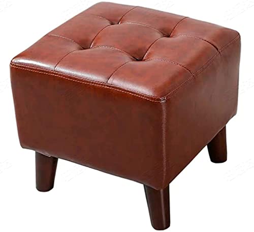 JDKJSBF Footder Ottoman Fußhocker PU Kleiner Banksofa Hocker Low Foot Stool mit 4 Holzbein Korridor Couch Schreibtisch Büro Kleiner Stuhl Wohnstuhlstuhl/Beige/32 * 32 * 35 cm Thoughtful von JDKJSBF