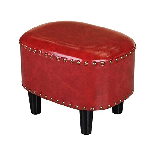 JDKJSBF Footstool Footstütze Fußhocker Osmanischer Pouffee gepolsterter Sitz ovales kleines Holzleder (braun) (Farbe: rot) Thoughtful von JDKJSBF