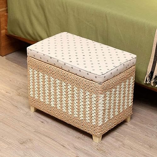 JDKJSBF Footstool Ottomans Hocker Footstützes gewebtes Seegrasspeicher Ottomane/Polsterpolsterer Aufbewahrungssofa-Bank-Sitz-Sitz-Sitz-Sitz-Sitz-Rattan-Hocker/Beige/Small Thoughtful von JDKJSBF