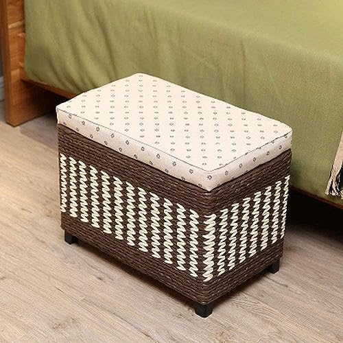 JDKJSBF Footstool Ottomans Hocker Footstützes gewebtes Seegrasspeicher Ottomane/Polsterpolsterer Aufbewahrungssofa-Bank-Sitz-Sitz-Sitz-Sitz-Sitz-Rattan-Hocker/Beige/Small Thoughtful von JDKJSBF