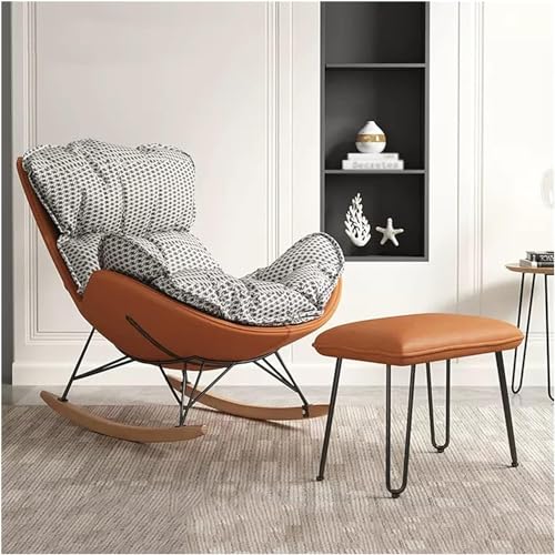 JDKJSBF Freizeit -Schaukelstuhl und Fußschemel -Set, Modn -Schaukelstuhl mit Fußhocker, upholsted Glid Reclin Stuhl mit hoher Rückenlehne, Felsschluss Thoughtful von JDKJSBF