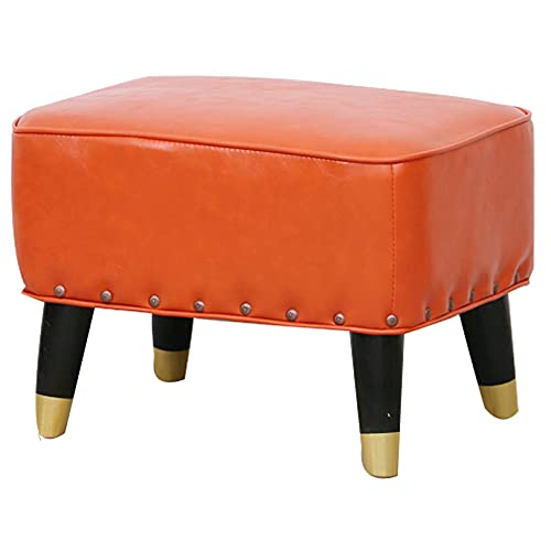 JDKJSBF Fußhocker wasserdichtes PU -Leder mit massivem Holz Fußwechsel Schuhe gepolsterter Hocker für Wohnzimmer | Eingangspunkt, Orange Thoughtful von JDKJSBF