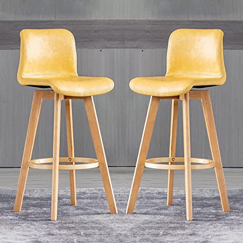 JDKJSBF Gelbe Kunstleder Barhocker Set von 2 einstellbaren Schwenkbarthöhen Barhocker mit Holzbeinen ideal für Kücheninsel Frühstücksbar Esszimmer 61 cm Höhe Thoughtful von JDKJSBF
