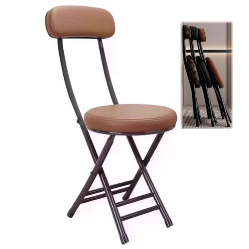 JDKJSBF Klappstarhocker mit Rückenlehne Rundkissen Küchenstuhl kompakt und platzsparender Frühstückhocker für ESS-/Wohnzimmer/Schreibtisch/Balkon (braunschwarz) Thoughtful von JDKJSBF