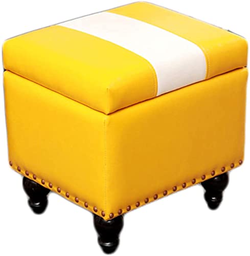 JDKJSBF Kleine Fußschemel -PU -Lederfußstütze, Multifunktionsspeicherbox Osmanischer Hocker Square Pouffe Stuhl mit Holzbein, Schwarz Thoughtful von JDKJSBF