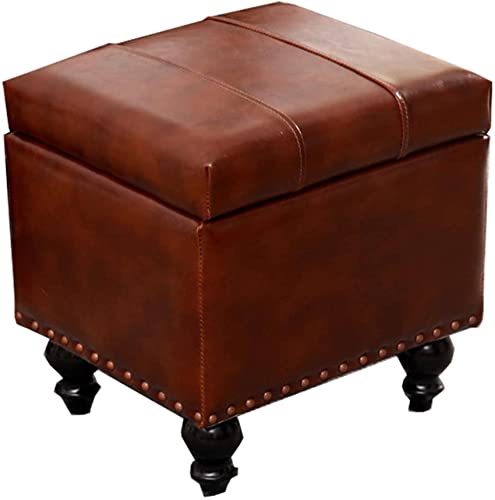 JDKJSBF Kleine Fußschemel -PU -Lederfußstütze, Multifunktionsspeicherbox Osmanischer Hocker Square Pouffe Stuhl mit Holzbein, Schwarz Thoughtful von JDKJSBF