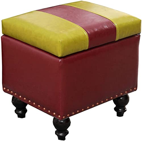 JDKJSBF Kleine Fußschemel -PU -Lederfußstütze, Multifunktionsspeicherbox Osmanischer Hocker Square Pouffe Stuhl mit Holzbein, Schwarz Thoughtful von JDKJSBF