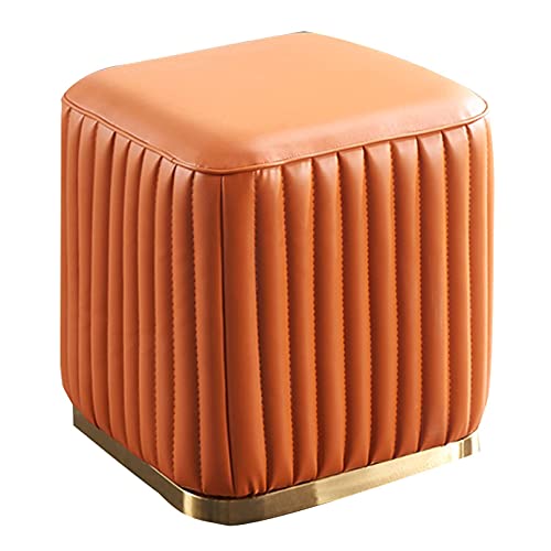 JDKJSBF Kleiner Fußschemel -Quadratsofa -Hocker Beiklemme Fußstoel Wasserdurchdringliche gepolsterte niedrige Hocker mit goldenem Edelstahlbasis, Orange, 32 cmx32cmx35cm Thoughtful von JDKJSBF