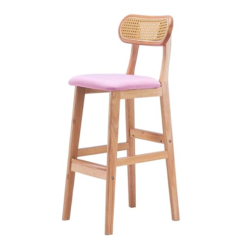 JDKJSBF Leinen gepolsterte Barhocker mit Rücken Holzbeine rosa Farbe ideal für Heimkücheninsel Counter Bequeme Sitzlösung Thoughtful von JDKJSBF