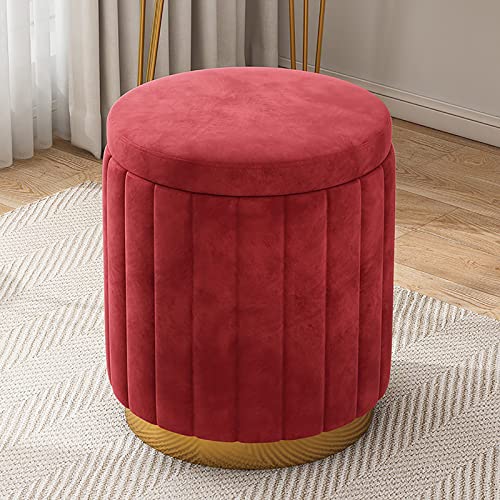 JDKJSBF Luxurious Velvet Vanity Stool with Hidden Storage Round Ottoman for Bedroom Makeup Comfortable Upholstered Foot Rest Couch Stool for Girls Room Lady Red 34x34x44cm Thoughtful von JDKJSBF