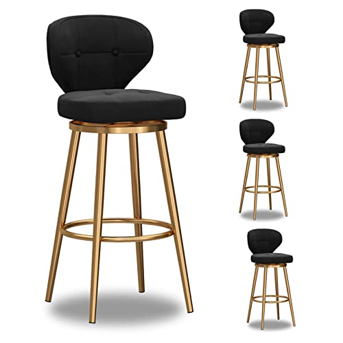 JDKJSBF Luxus Samt -Schwenk -Counterhöhe Barhocker Set aus 4 modernen Kücheninselhocker mit Rücken Ruhe stilvolle Esstühle in schwarzer Sitzhöhe 75 cm Thoughtful von JDKJSBF