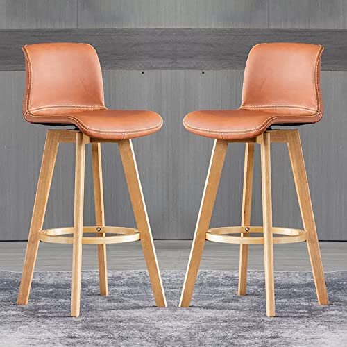 JDKJSBF Moderne Kunstleder Barhocker Set mit 2 einstellbaren Schwenkkolbenhöhen Hockern mit Holzbeinen für Kücheninsel Frühstücksbar Esszimmer Hellbraun 61 cm Höhe Thoughtful von JDKJSBF